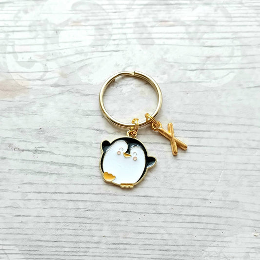 Penguin keyring, animal lover gift, personalised initial keychain, winter bird bagcharm, Christmas gift ideas, stocking fillers