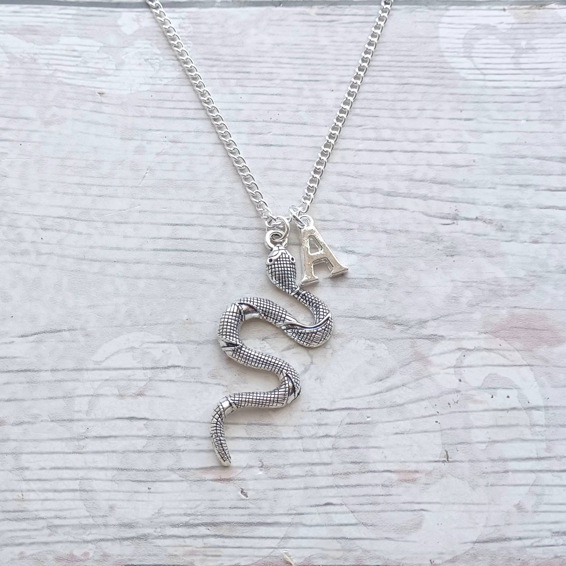large snake necklace, serpent necklace, reptile jewellery, personalised initial necklace, pet jewelry, gifts for him