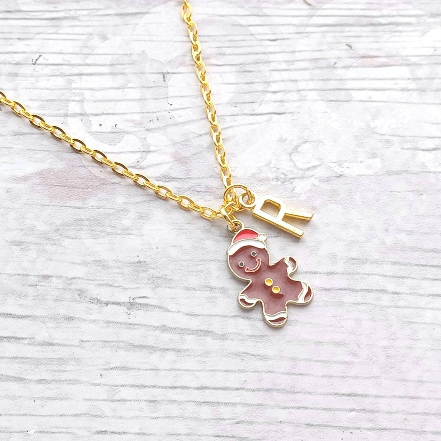 Gingerbread man necklace, Christmas biscuit jewellery, stocking filler, festive Xmas jewellery, personalised initial gifts