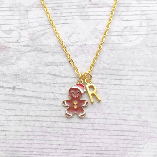 Gingerbread man necklace, Christmas biscuit jewellery, stocking filler, festive Xmas jewellery, personalised initial gifts