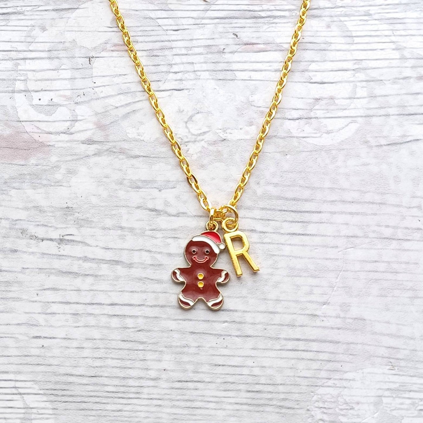 Gingerbread man necklace, Christmas biscuit jewellery, stocking filler, festive Xmas jewellery, personalised initial gifts