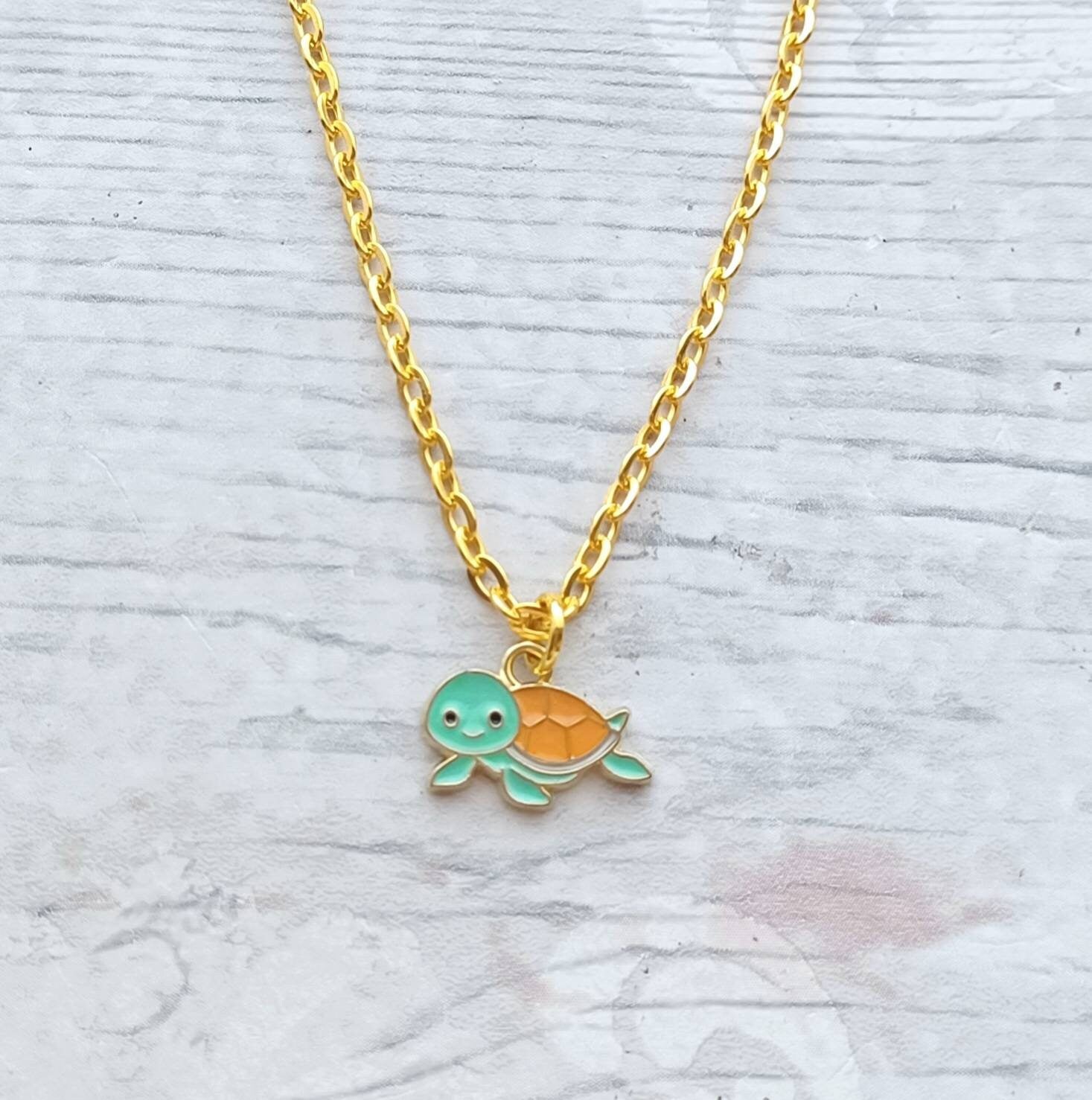 Turtle necklace, tortoise necklace, initial jewellery, personalized jewelry, cute farm animal gift, sealife lover, present for children