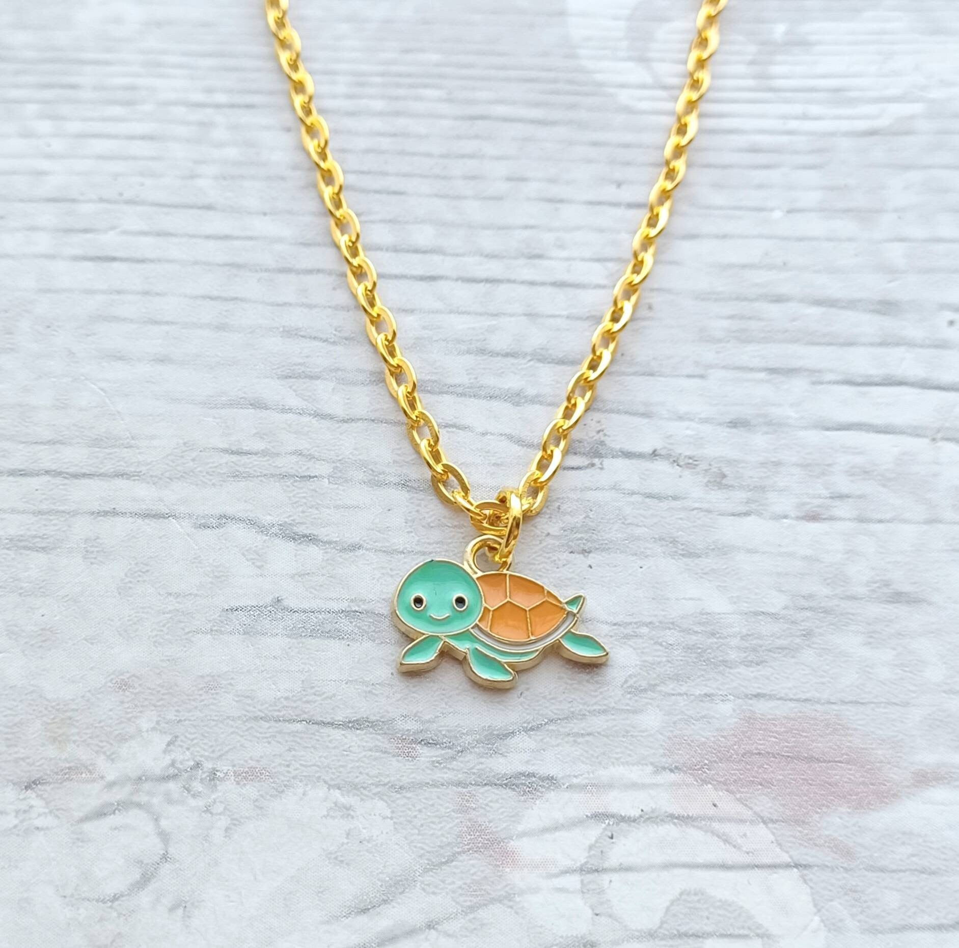 Turtle necklace, tortoise necklace, initial jewellery, personalized jewelry, cute farm animal gift, sealife lover, present for children