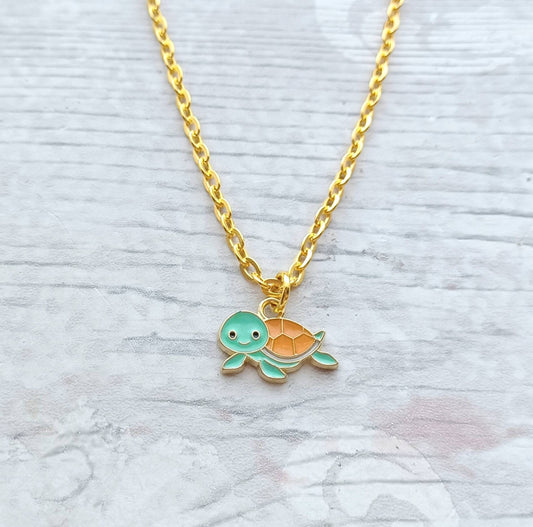 Turtle necklace, tortoise necklace, initial jewellery, personalized jewelry, cute farm animal gift, sealife lover, present for children