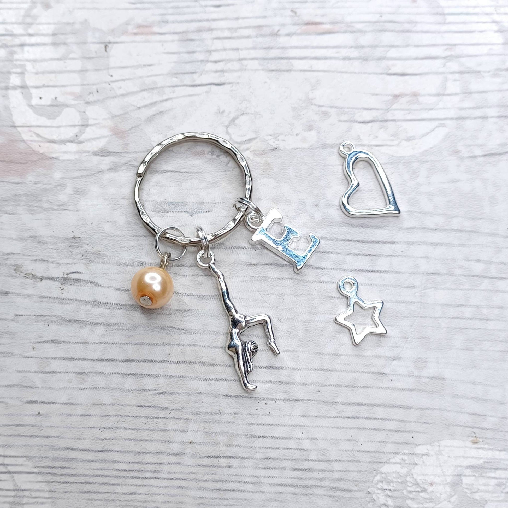 Gymnast keyring, gymnastics keychain, personalised gift for kids, initial birthday present, athletic coach gift
