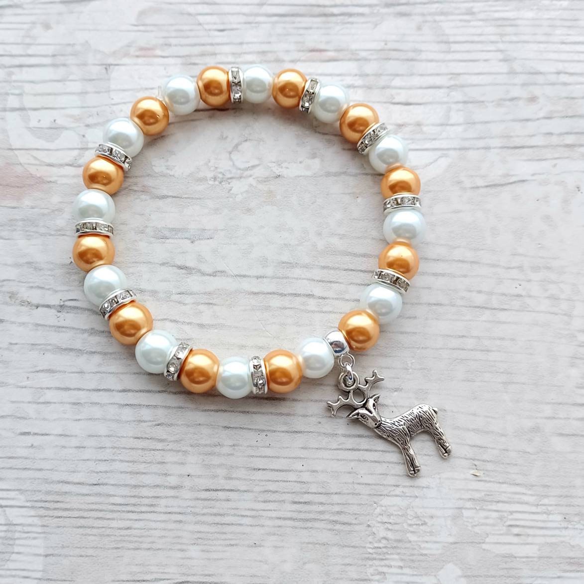 Stag bracelet, deer bracelet, reindeer jewellery, festive christmas jewelry, beaded stretch bracelet, animal lover