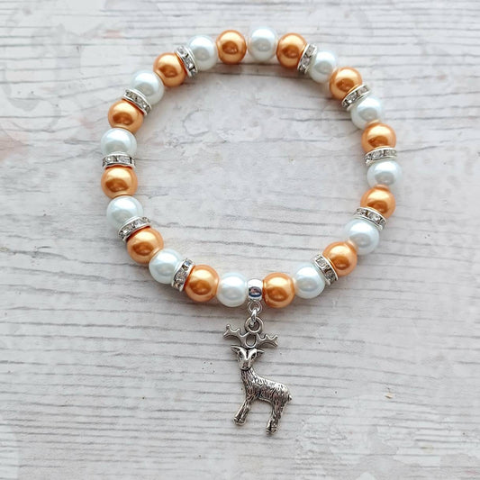 Stag bracelet, deer bracelet, reindeer jewellery, festive christmas jewelry, beaded stretch bracelet, animal lover