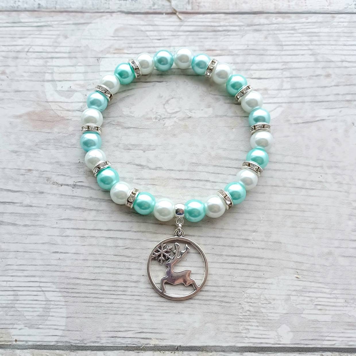 Stag bracelet, deer bracelet, reindeer present, festive snow christmas gift, snowflake bracelet, animal lover