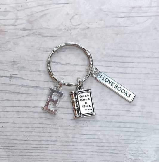 Book keyring, once upon a time keychain, book lover gift, reader present, I love to read, bookwork present, reading accessory