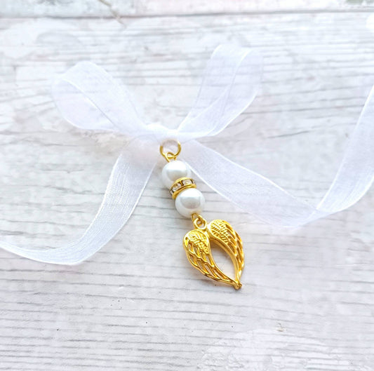 Angel wing bouquet charm, memorial charm for wedding flowers, memory wings for lost loved one, bridal flower charm, in memory present