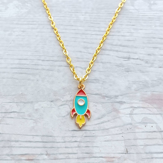 Spaceship necklace, rocket necklace, galaxy jewellery, sci-fi geek present, space nerd, space lover