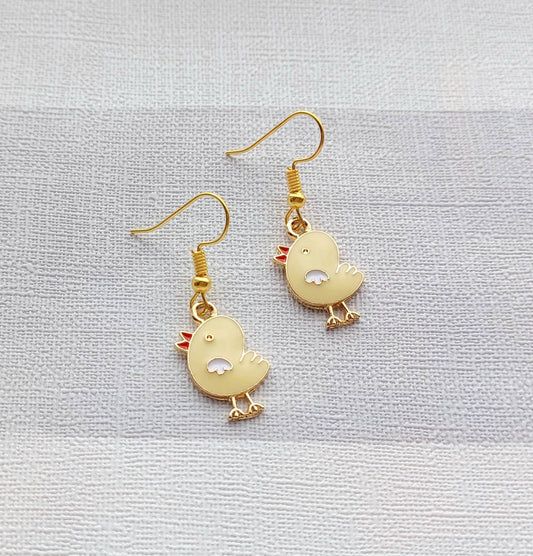 Chick earrings, chicken jewellery, easter jewelry, animal lover present, spring earrings, cute gift for girls, duckling earrings