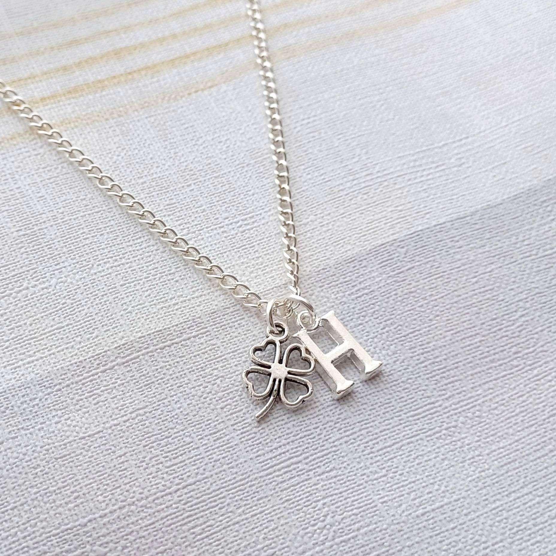 Clover necklace, initial necklace, good luck jewellery, four-leaf clover gift, gifts for st patricks day, present for her