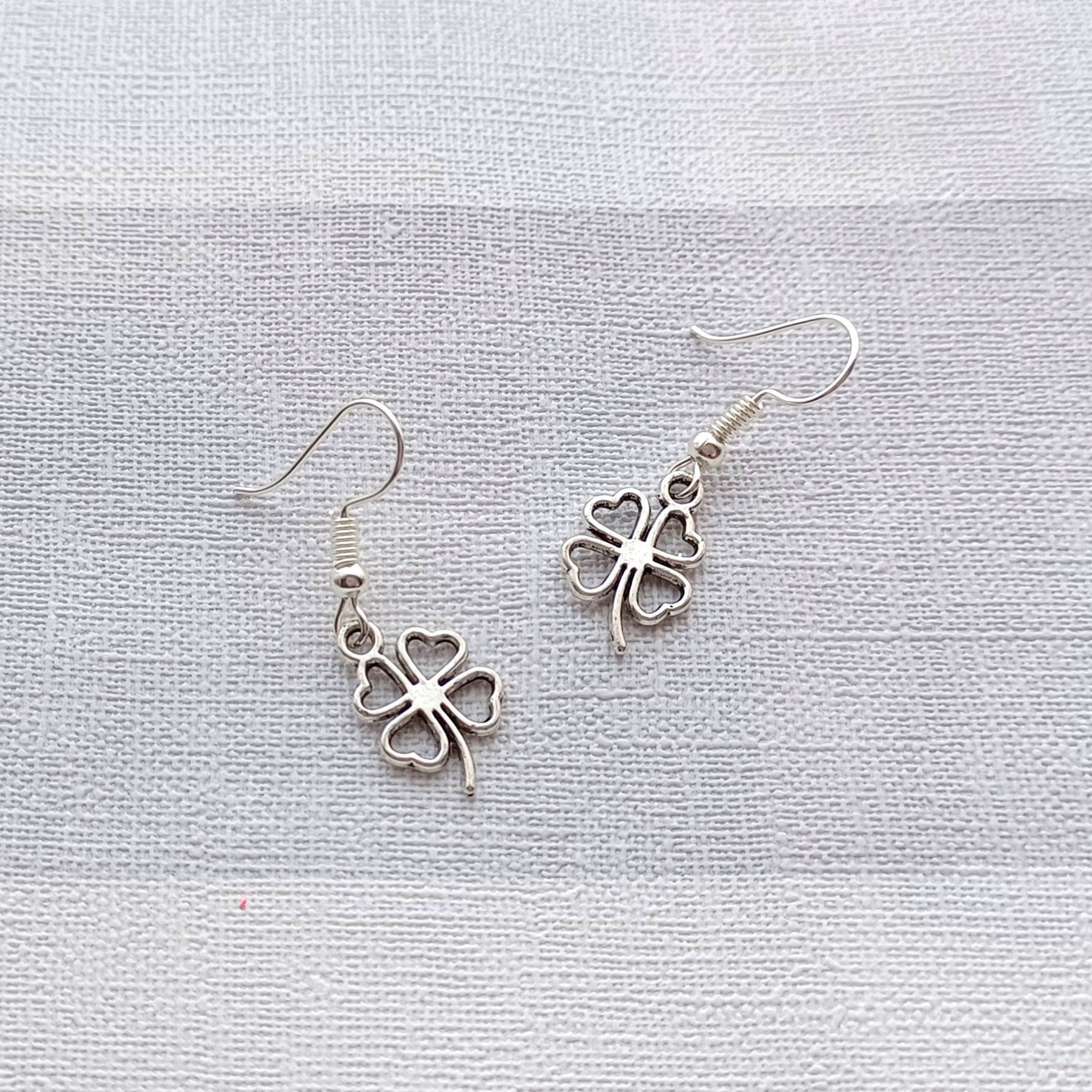 Clover earrings, shamrock earrings, four-leaf clover jewellery, good luck present, st patricks day gift