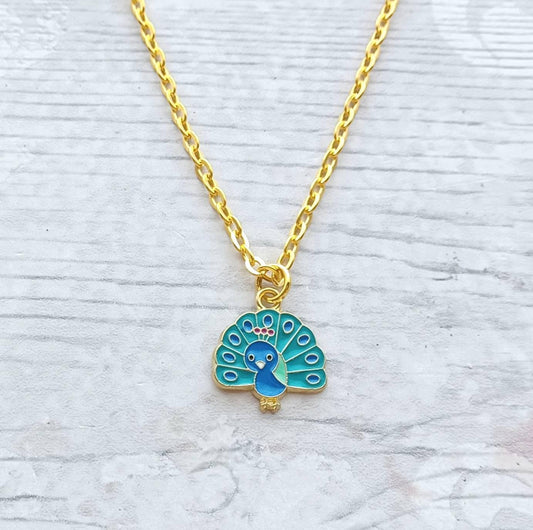 Peacock necklace, initial jewellery, personalised jewelry, bird lover gift, peacock feather, quirky present