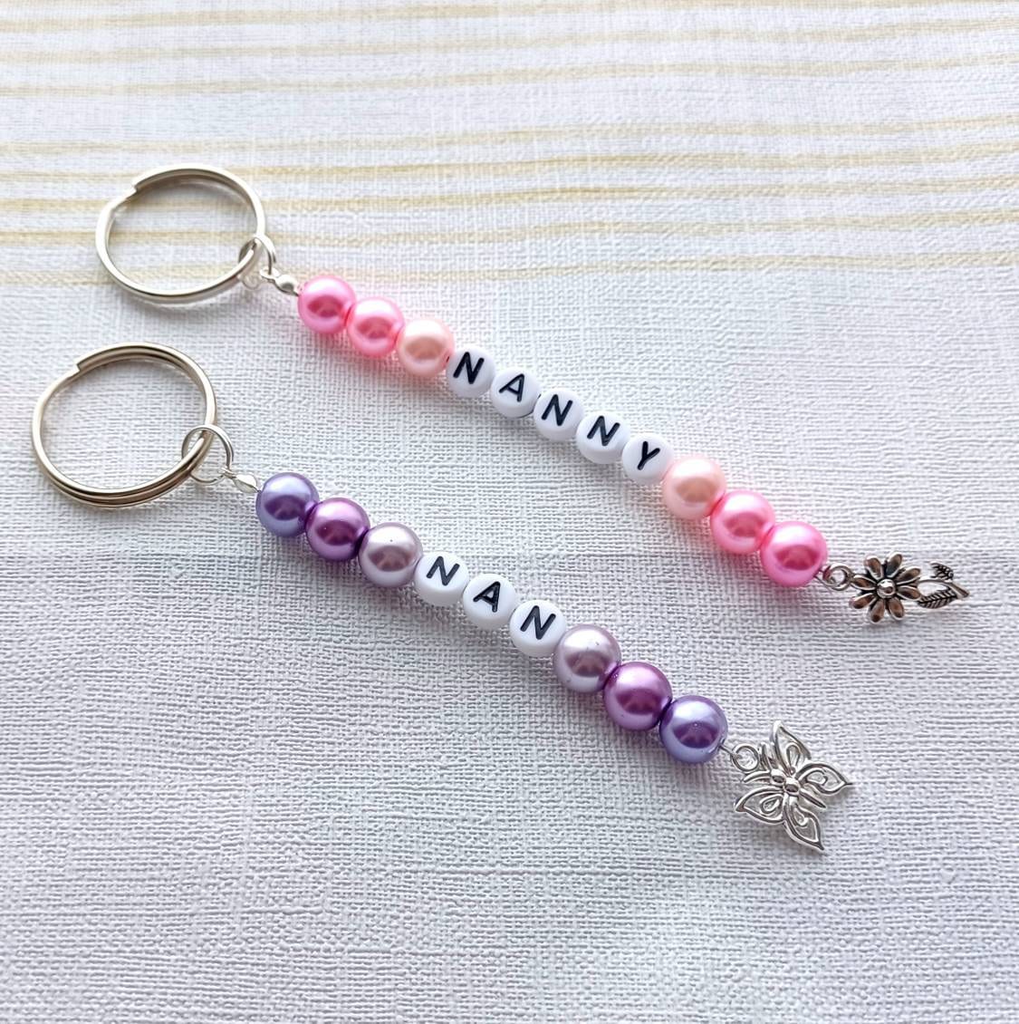 Nan keyring, nanny bag charm, personalised gran keyring, grandma car keys, nana house keys, zip tag, coat tag