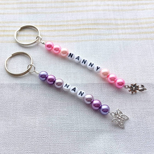 Nan keyring, nanny bag charm, personalised gran keyring, grandma car keys, nana house keys, zip tag, coat tag