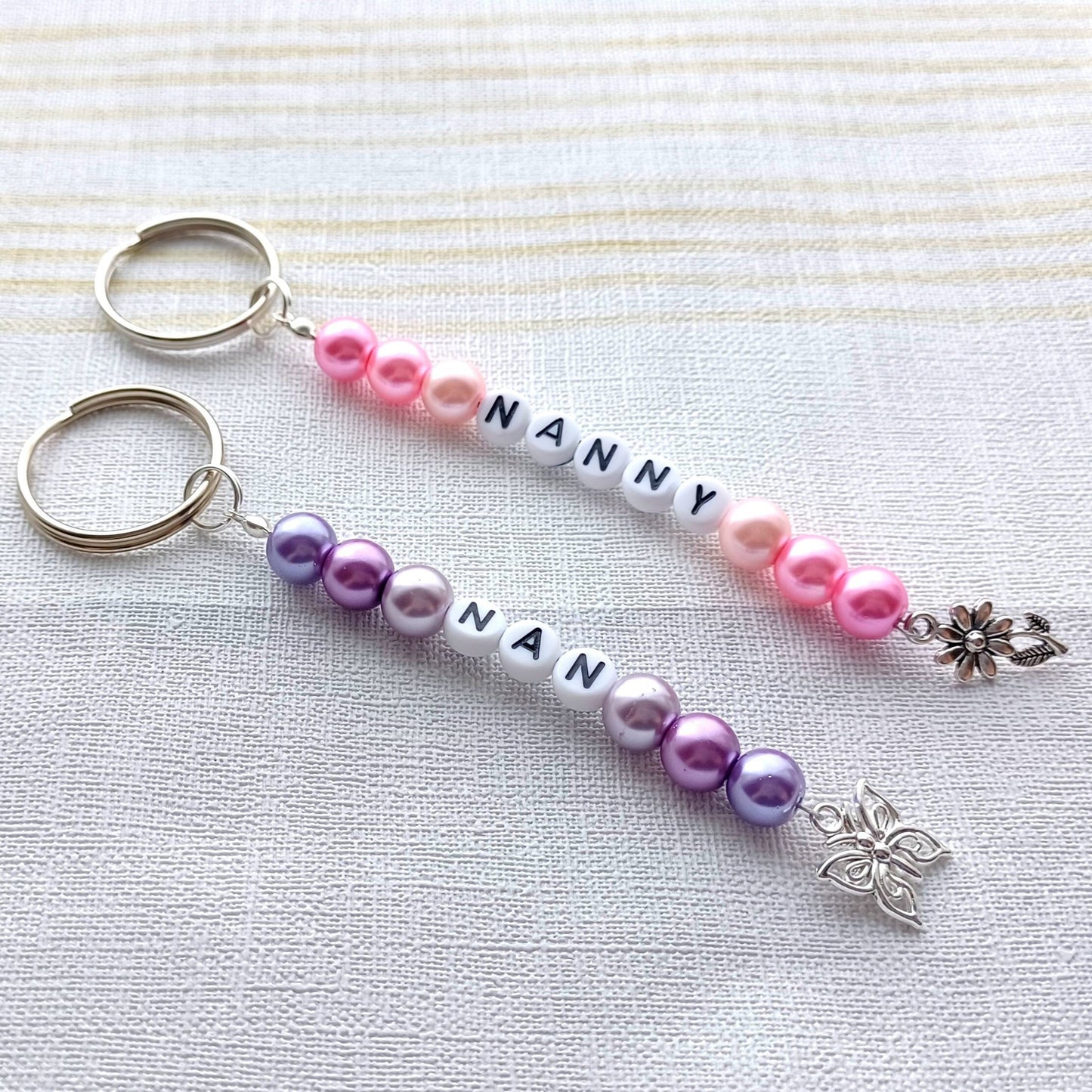 Nan keyring, nanny bag charm, personalised gran keyring, grandma car keys, nana house keys, zip tag, coat tag