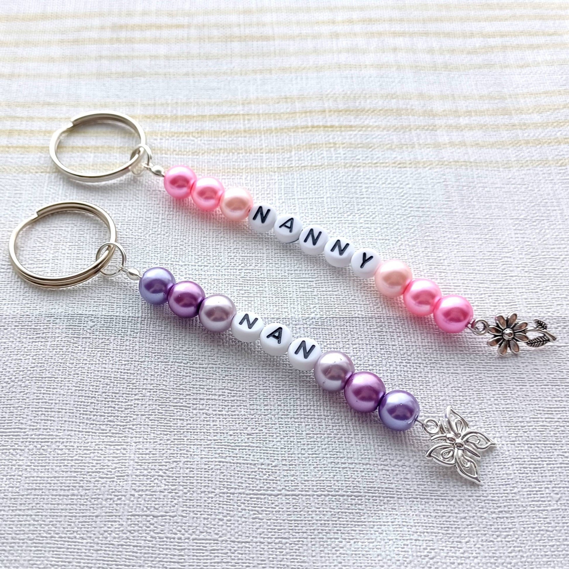 Nan keyring, nanny bag charm, personalised gran keyring, grandma car keys, nana house keys, zip tag, coat tag