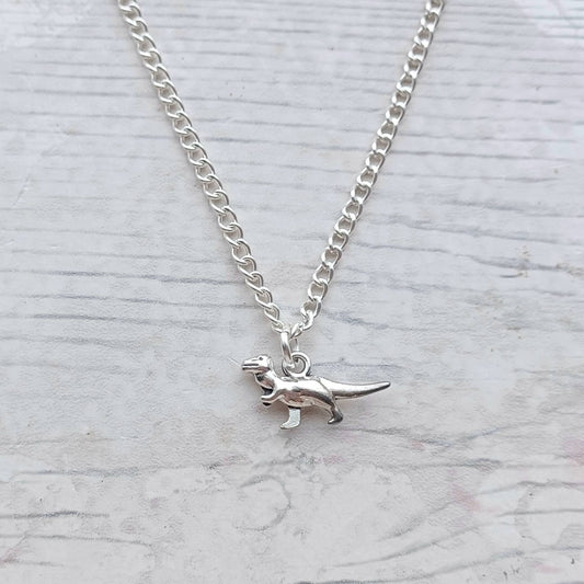 T-rex dinosaur necklace, tyrannosaurus jewelry, dino jewellery, jurassic necklace, personalised initial gift for kids