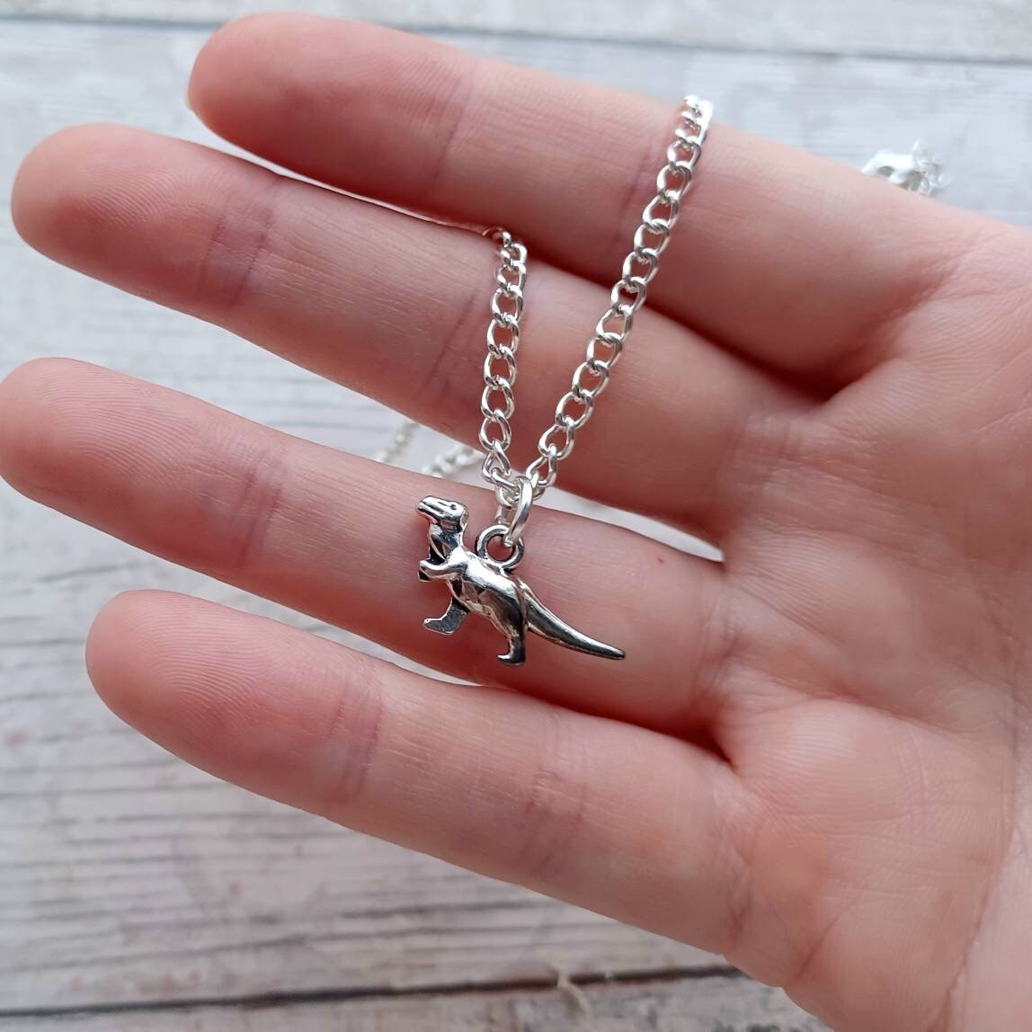 T-rex dinosaur necklace, tyrannosaurus jewelry, dino jewellery, jurassic necklace, personalised initial gift for kids