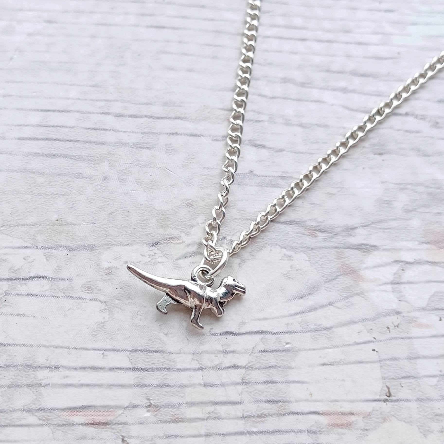 T-rex dinosaur necklace, tyrannosaurus jewelry, dino jewellery, jurassic necklace, personalised initial gift for kids