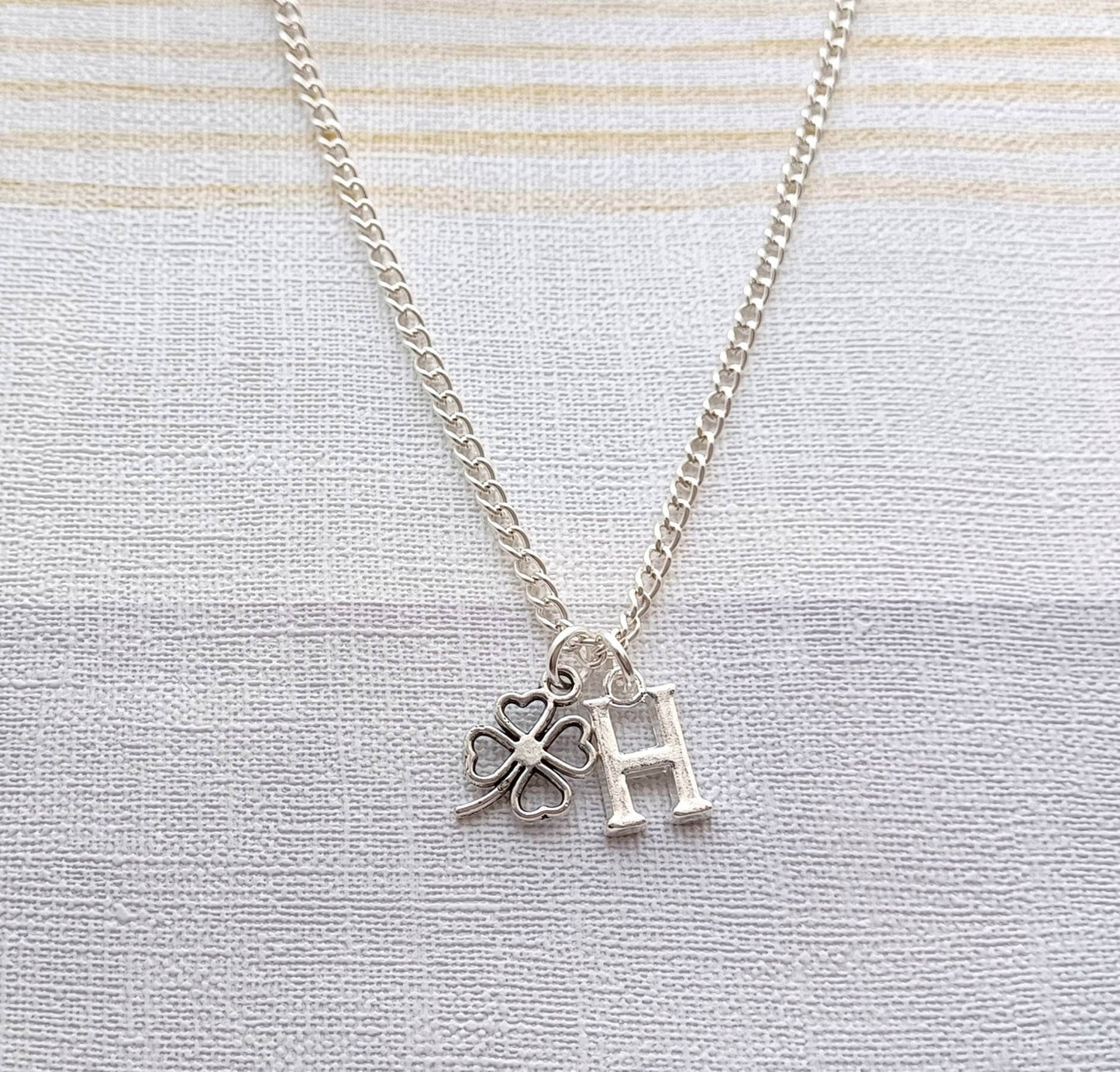 Clover necklace, initial necklace, good luck jewellery, four-leaf clover gift, gifts for st patricks day, present for her