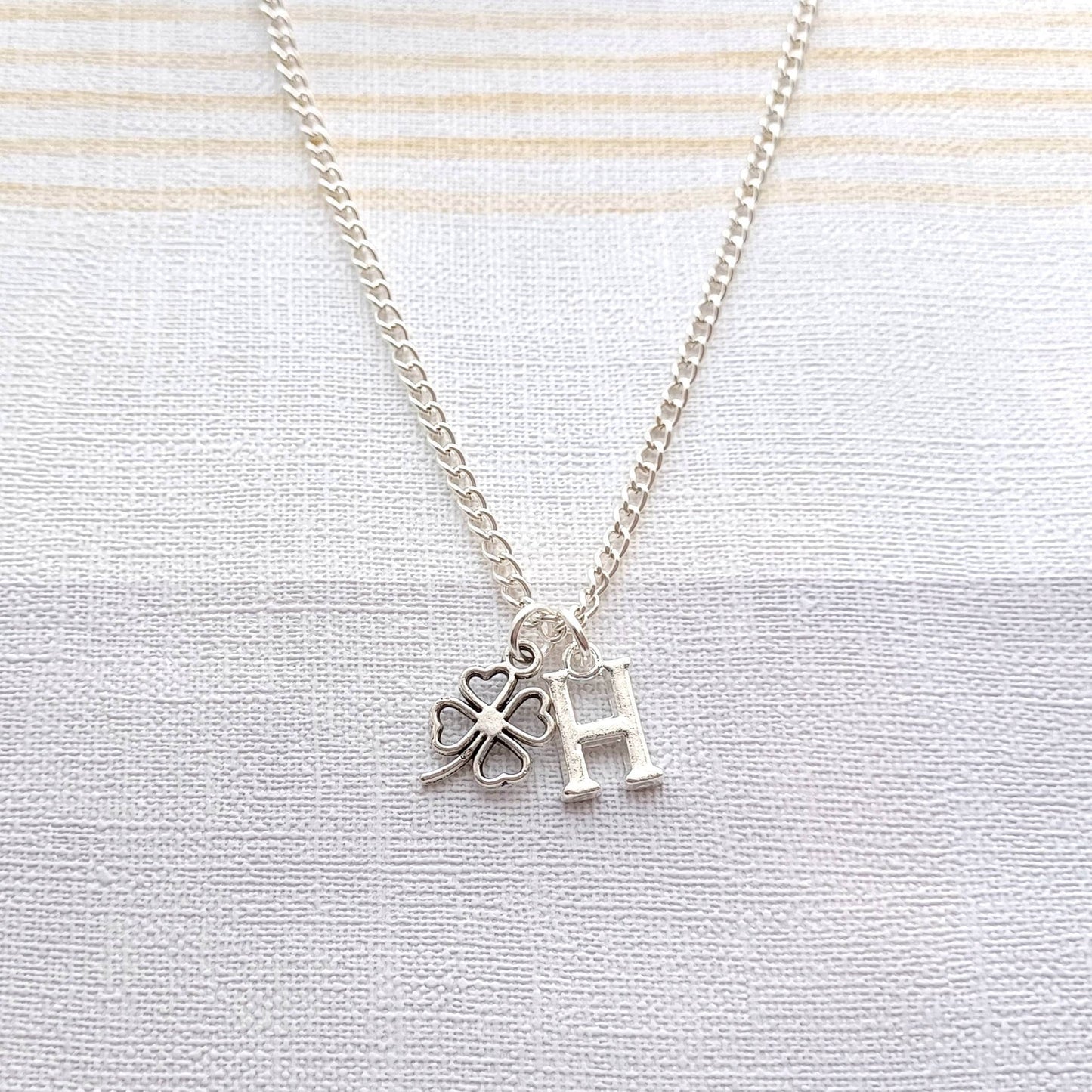 Clover necklace, initial necklace, good luck jewellery, four-leaf clover gift, gifts for st patricks day, present for her
