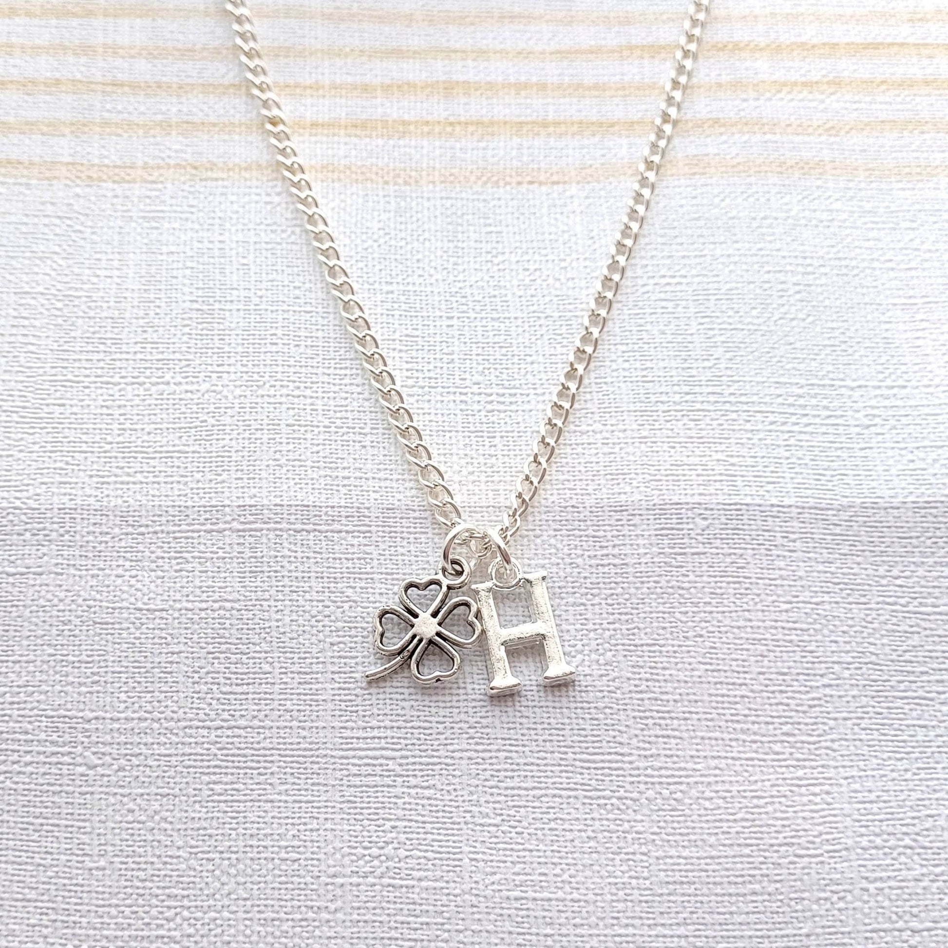Clover necklace, initial necklace, good luck jewellery, four-leaf clover gift, gifts for st patricks day, present for her