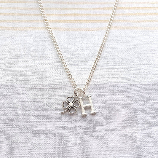 Clover necklace, initial necklace, good luck jewellery, four-leaf clover gift, gifts for st patricks day, present for her