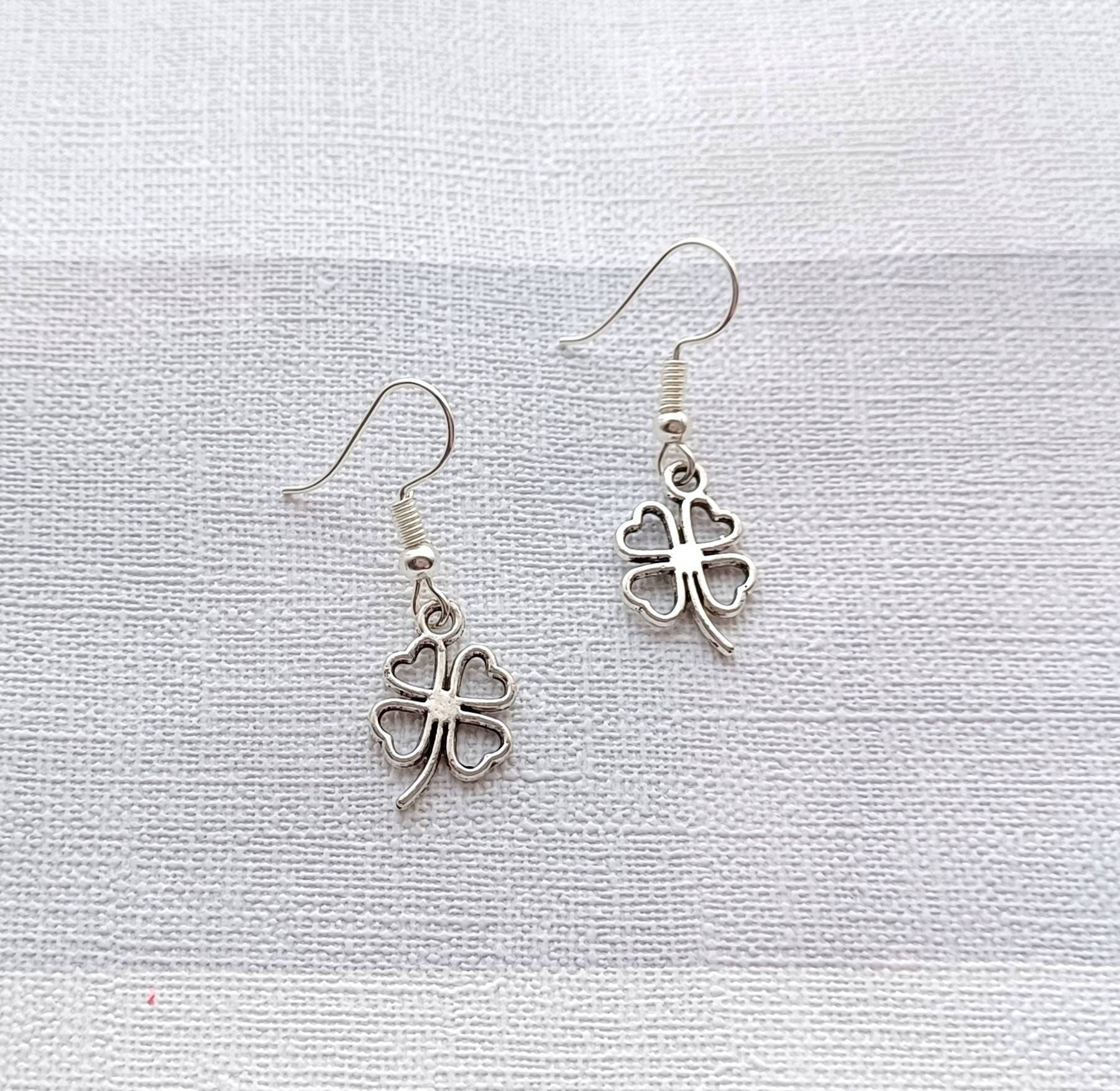 Clover earrings, shamrock earrings, four-leaf clover jewellery, good luck present, st patricks day gift