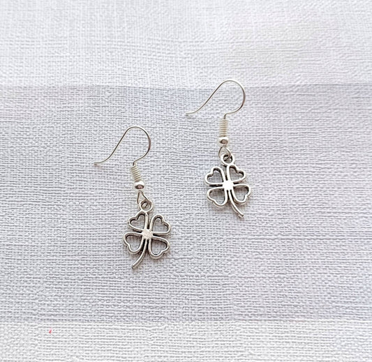 Clover earrings, shamrock earrings, four-leaf clover jewellery, good luck present, st patricks day gift