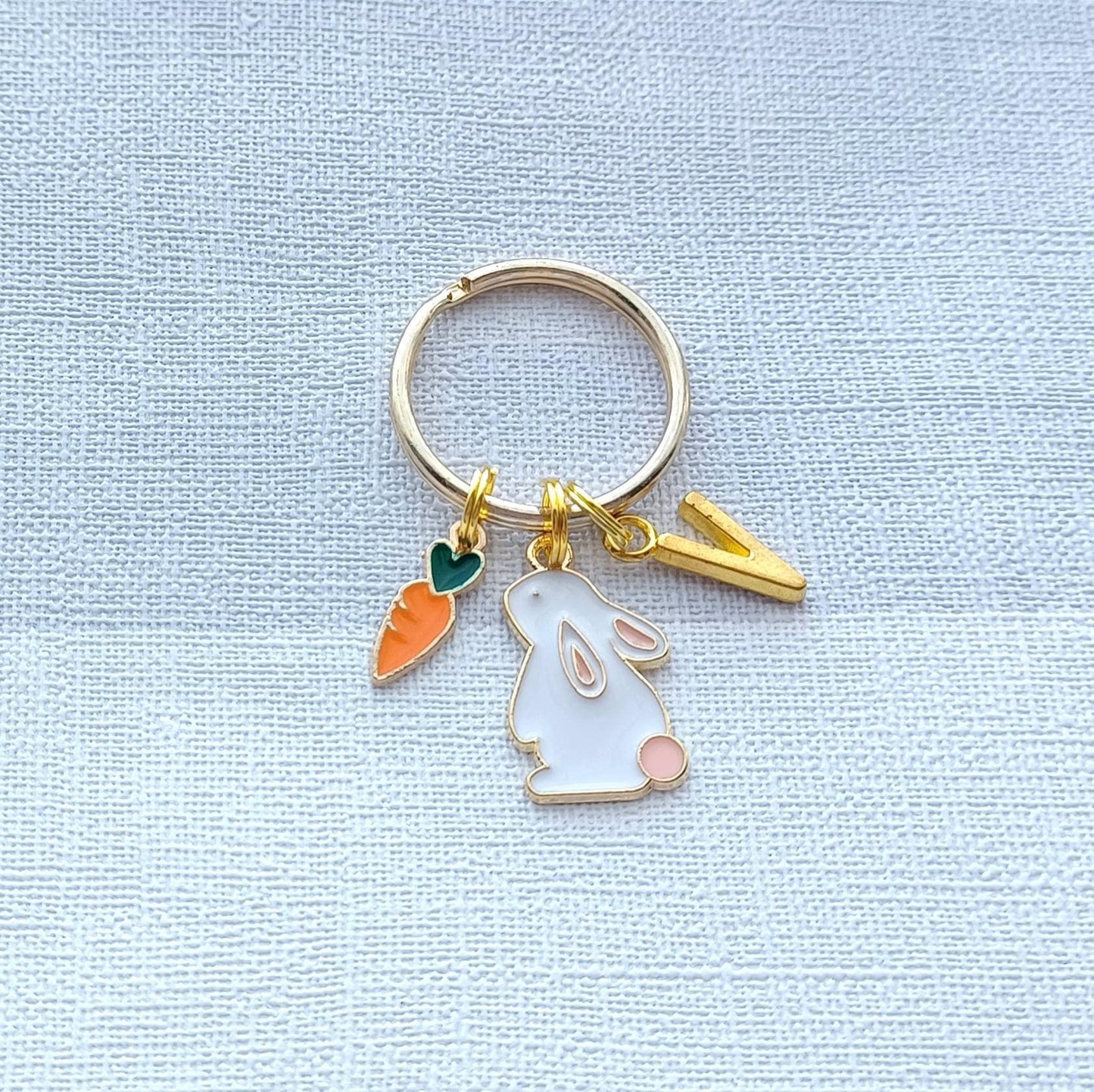 Rabbit keyring, bunny keychain, easter spring accessory, easter bunny gift, animal lover present, cute carrot gift for girls