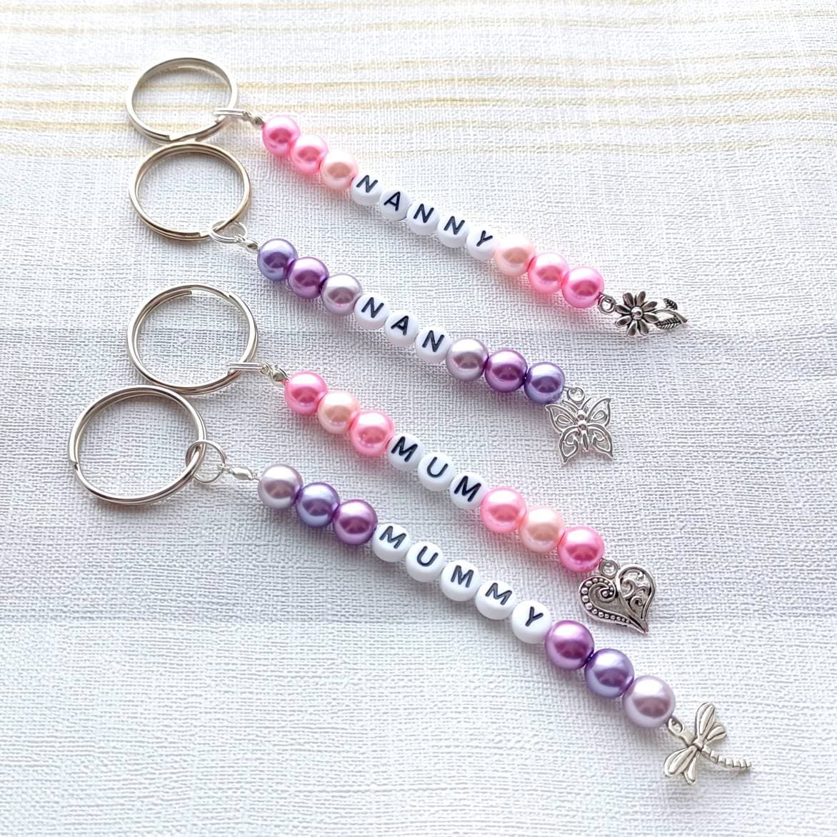 Nan keyring, nanny bag charm, personalised gran keyring, grandma car keys, nana house keys, zip tag, coat tag