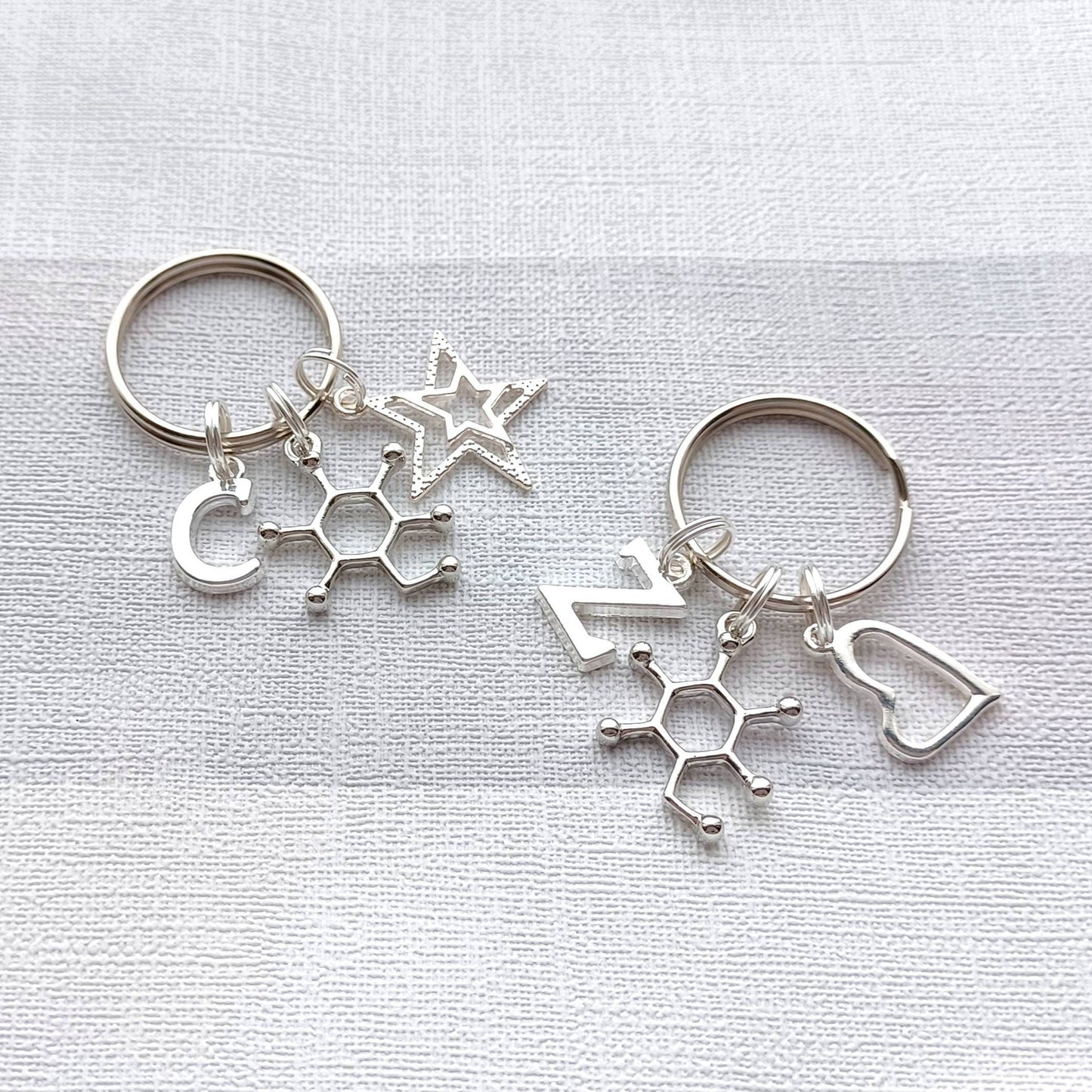 Glucose molecule keyring, diabetes awareness keychain, personalised initial medical alert, diaversary gift