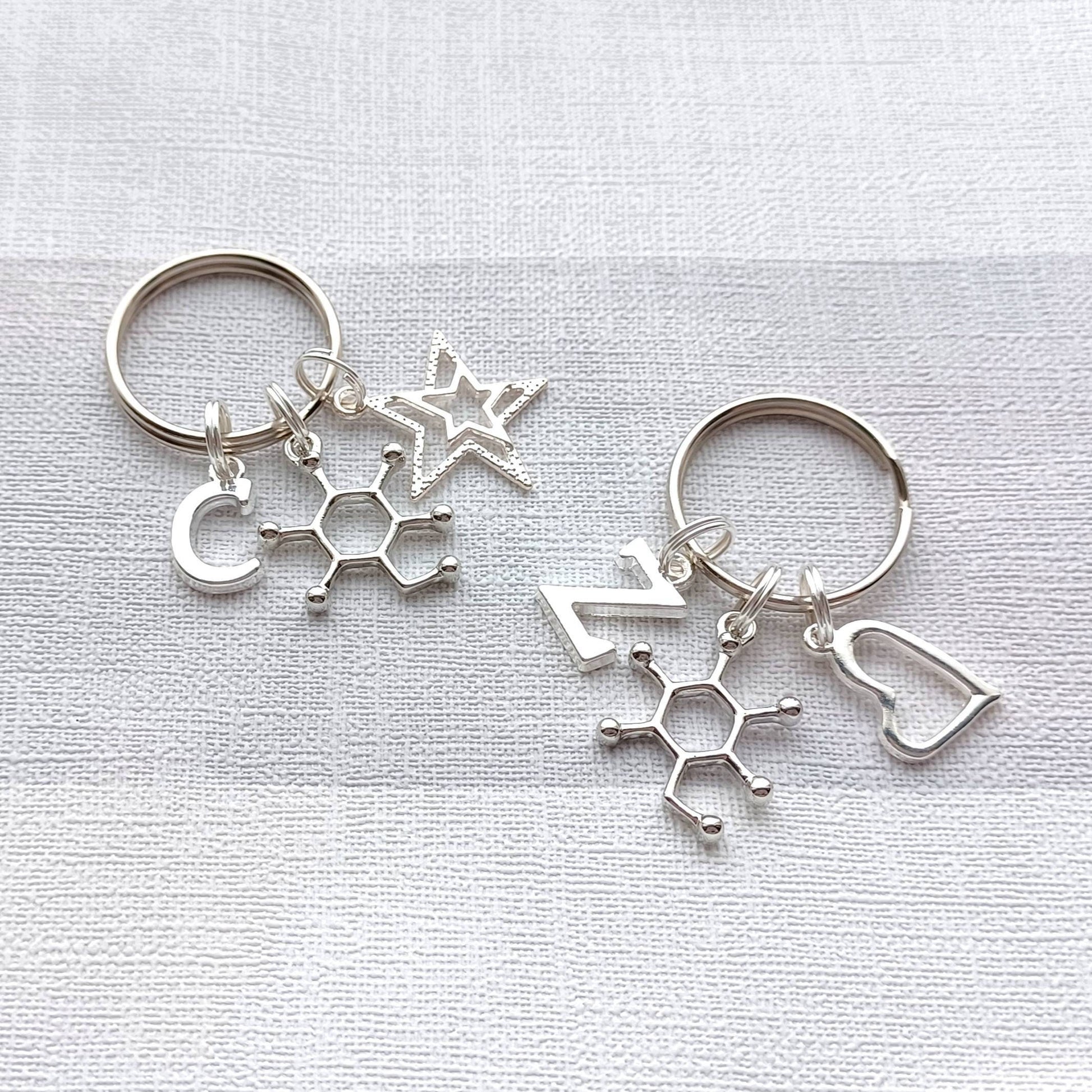 Glucose molecule keyring, diabetes awareness keychain, personalised initial medical alert, diaversary gift