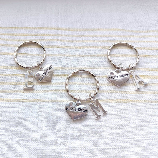 set of 3 sister keyrings, big sister keychain, middle sister bagcharm, little sis gift, best friends present