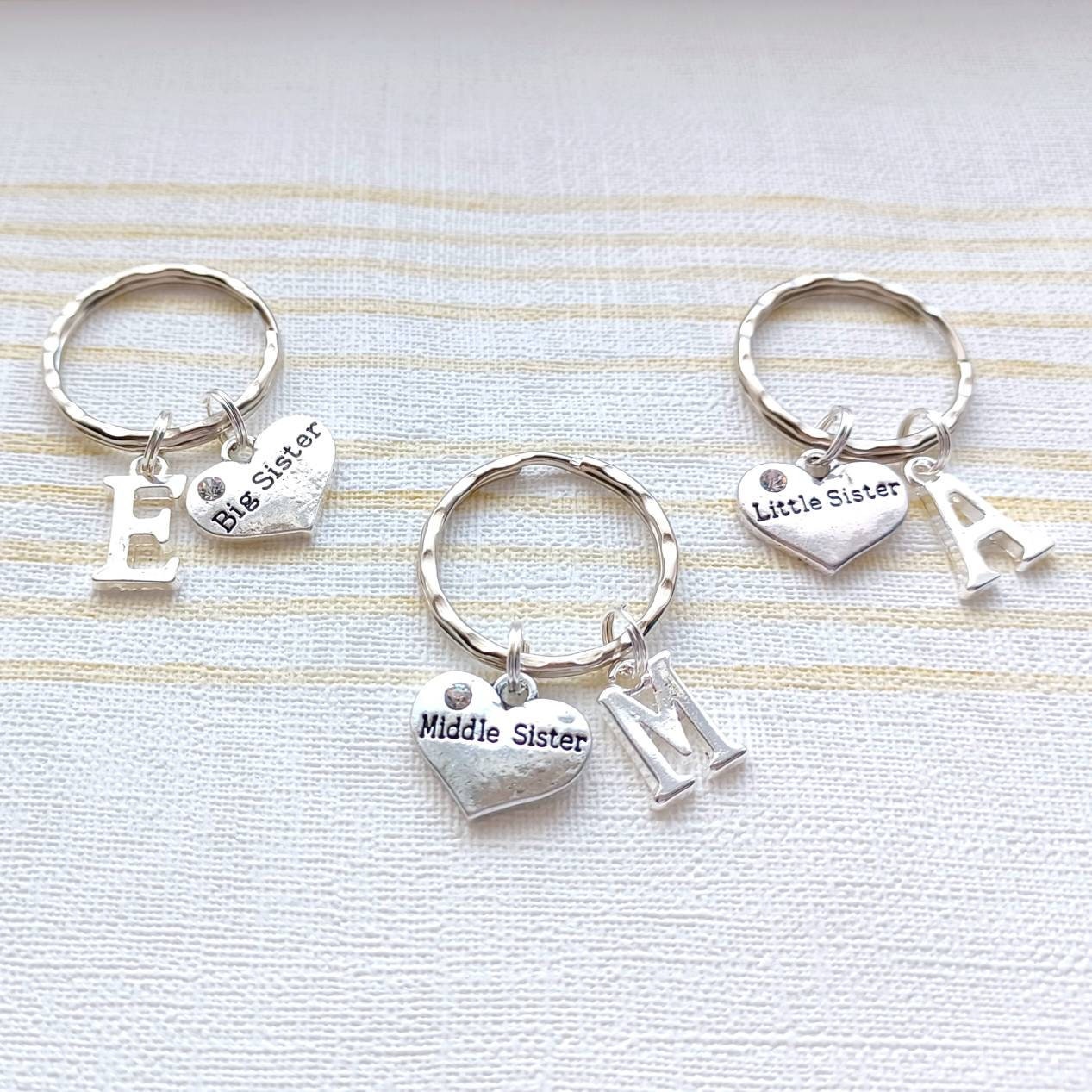 set of 3 sister keyrings, big sister keychain, middle sister bagcharm, little sis gift, best friends present