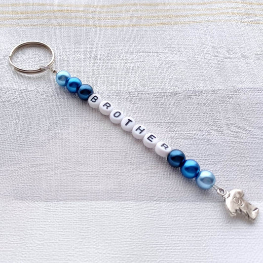 Brother keyring, son bag charm, personalised keyring, named keyring, back to school, zip tag, coat tag, gift for boys