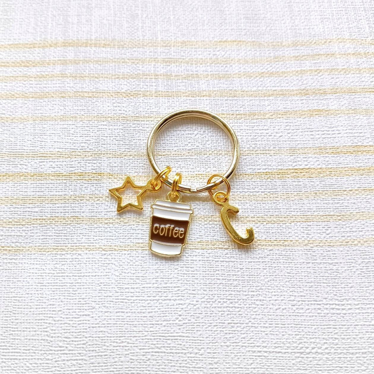 Coffee keyring, caffeine lover gift, coffee addict, personalised initial keychain, gift for her, espresso present, morning person present