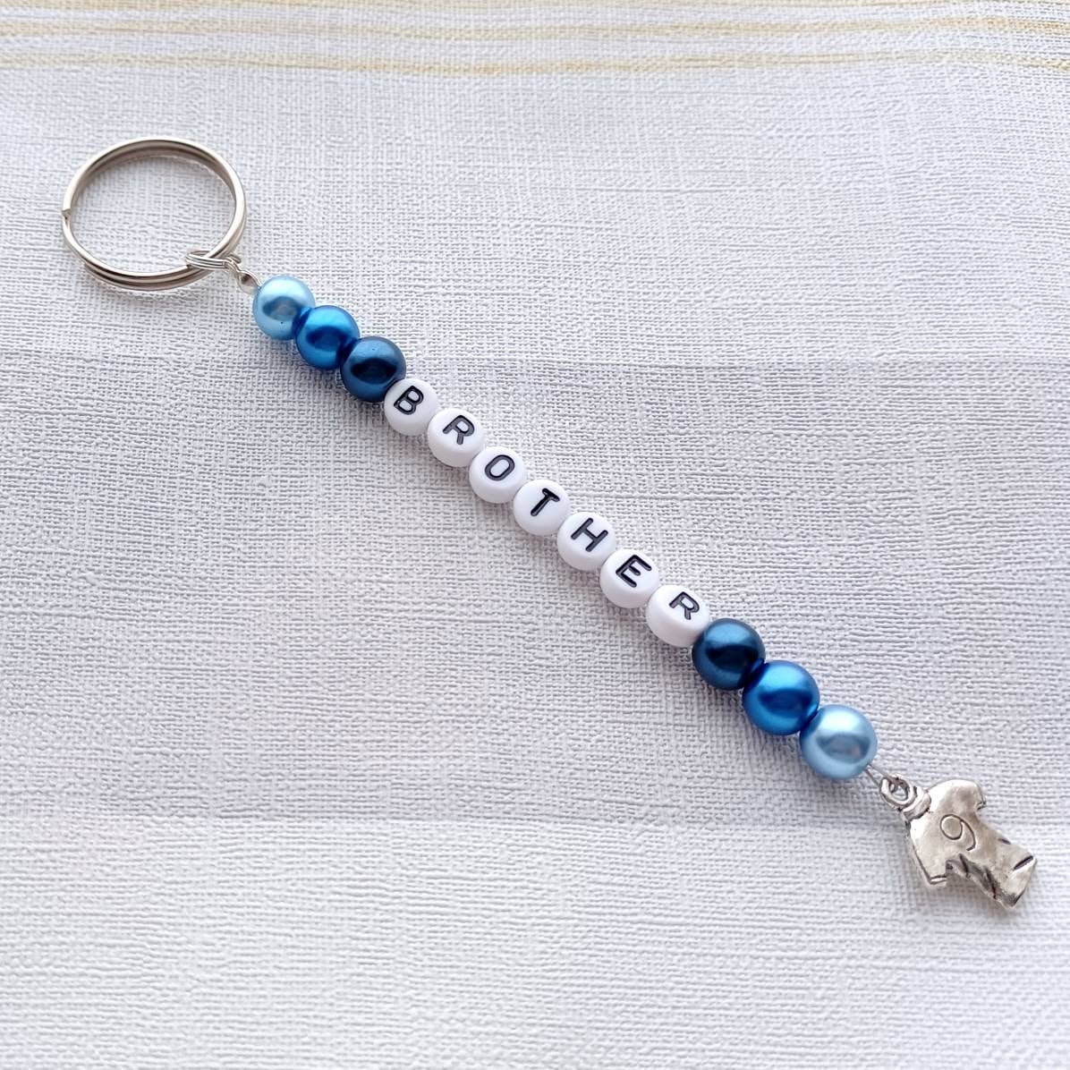 Brother keyring, son bag charm, personalised keyring, named keyring, back to school, zip tag, coat tag, gift for boys
