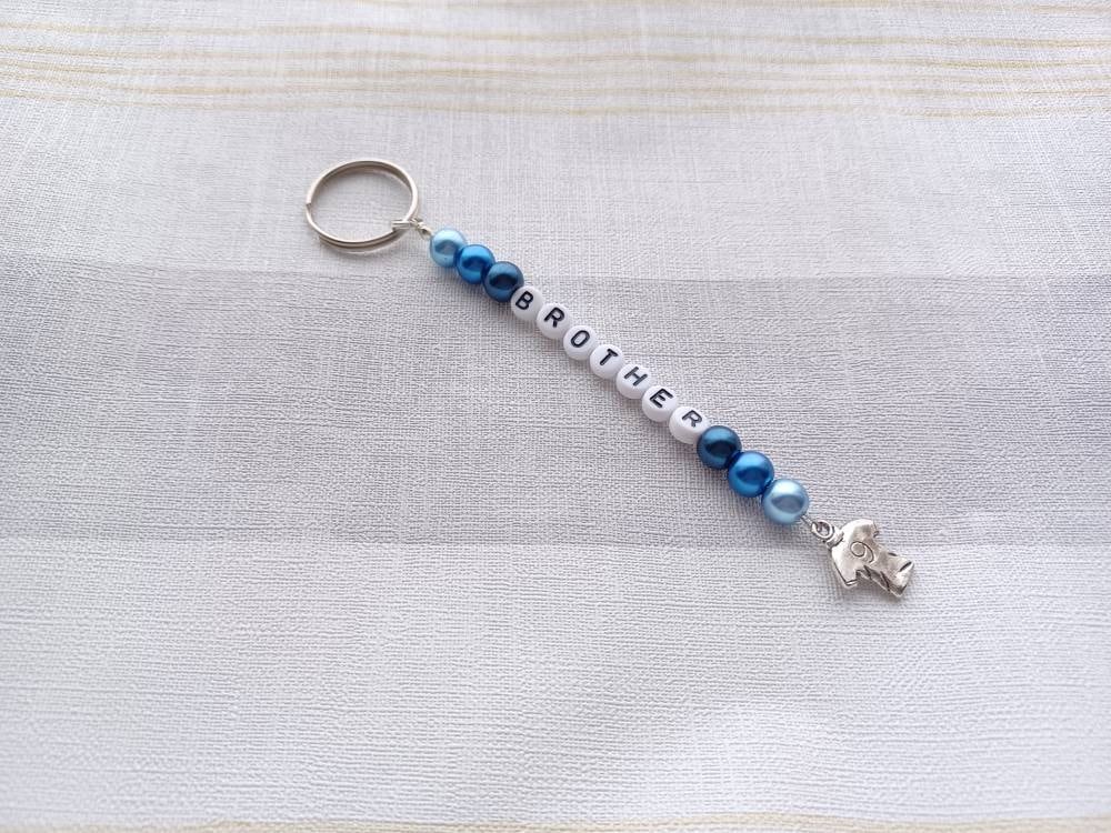 Brother keyring, son bag charm, personalised keyring, named keyring, back to school, zip tag, coat tag, gift for boys