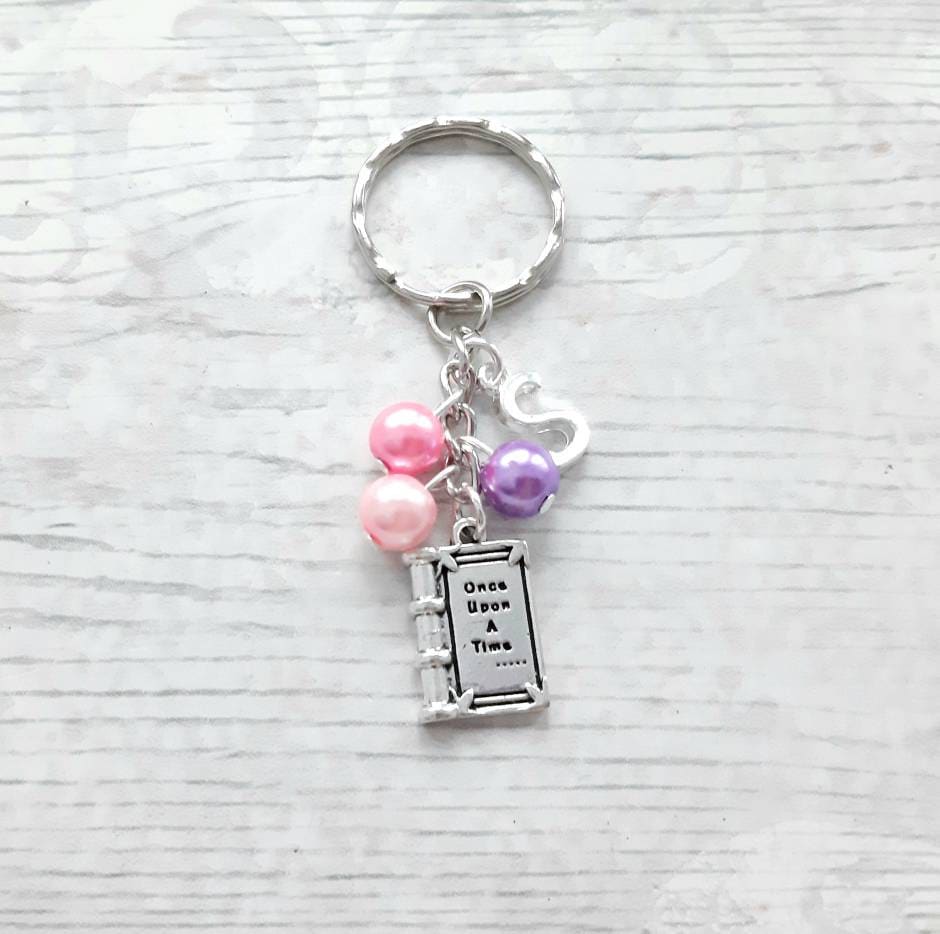 Once upon a time keyring, fairytale book keychain, reading gift, present for author, book lover bagcharm