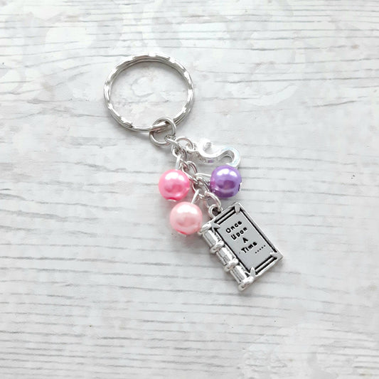 Once upon a time keyring, fairytale book keychain, reading gift, present for author, book lover bagcharm