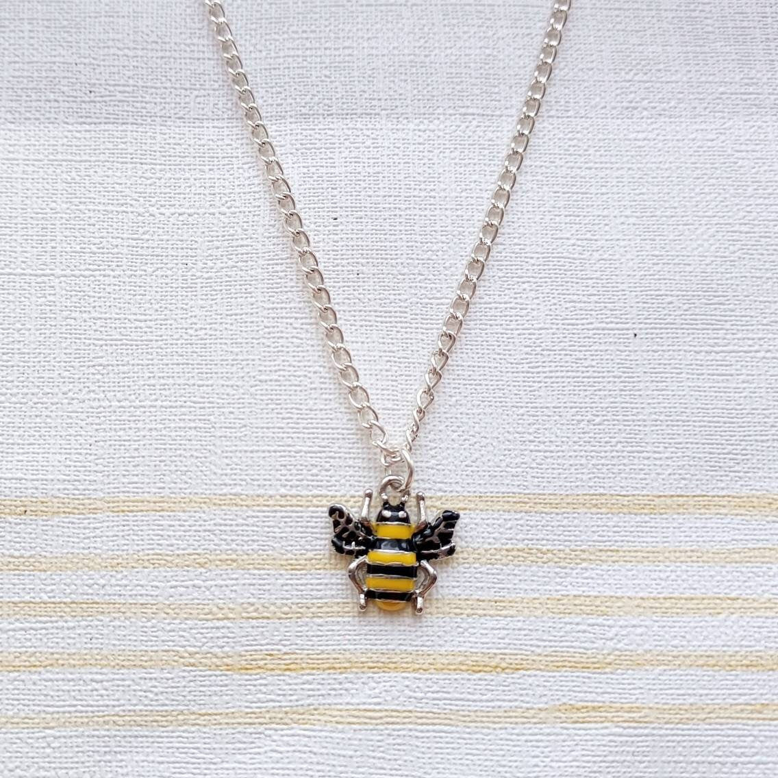 Bee necklace, personalized initial jewellery, insect necklace, wasp gift, bug lover present, mothers day gift, honey bee