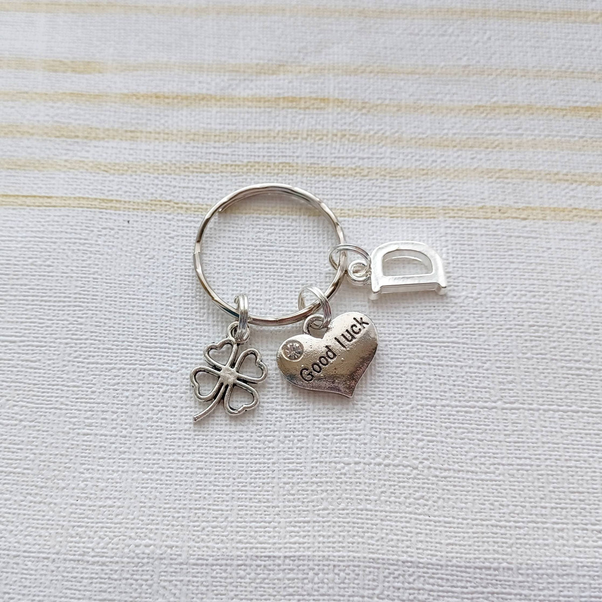 Good luck keyring, four leaf clover keychain, new home present, exam gift, competition good luck charm, gift for driving test