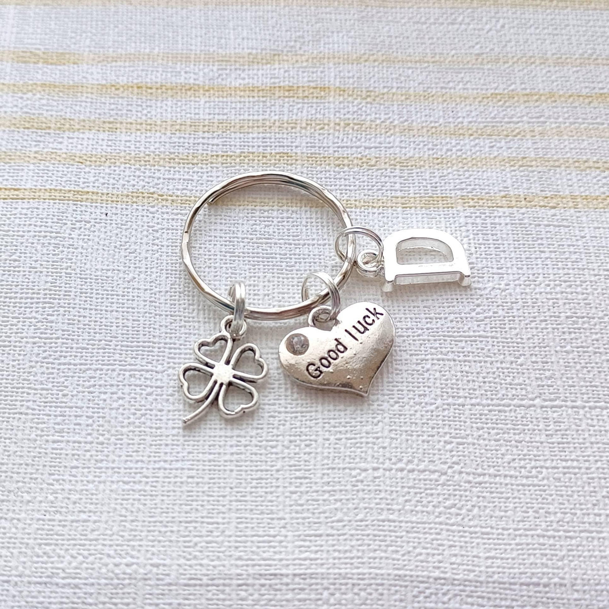 Good luck keyring, four leaf clover keychain, new home present, exam gift, competition good luck charm, gift for driving test