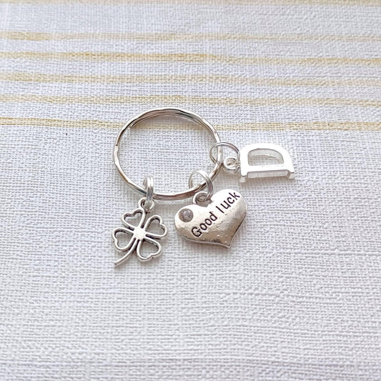Good luck keyring, four leaf clover keychain, new home present, exam gift, competition good luck charm, gift for driving test