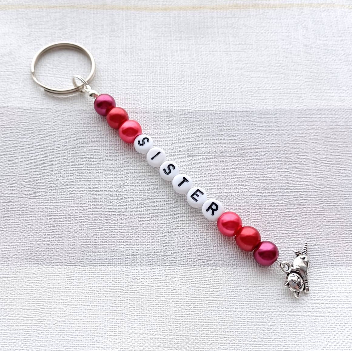 Sister keyring, best friend bag charm, personalised keyring, sister house keys, zip tag, coat tag