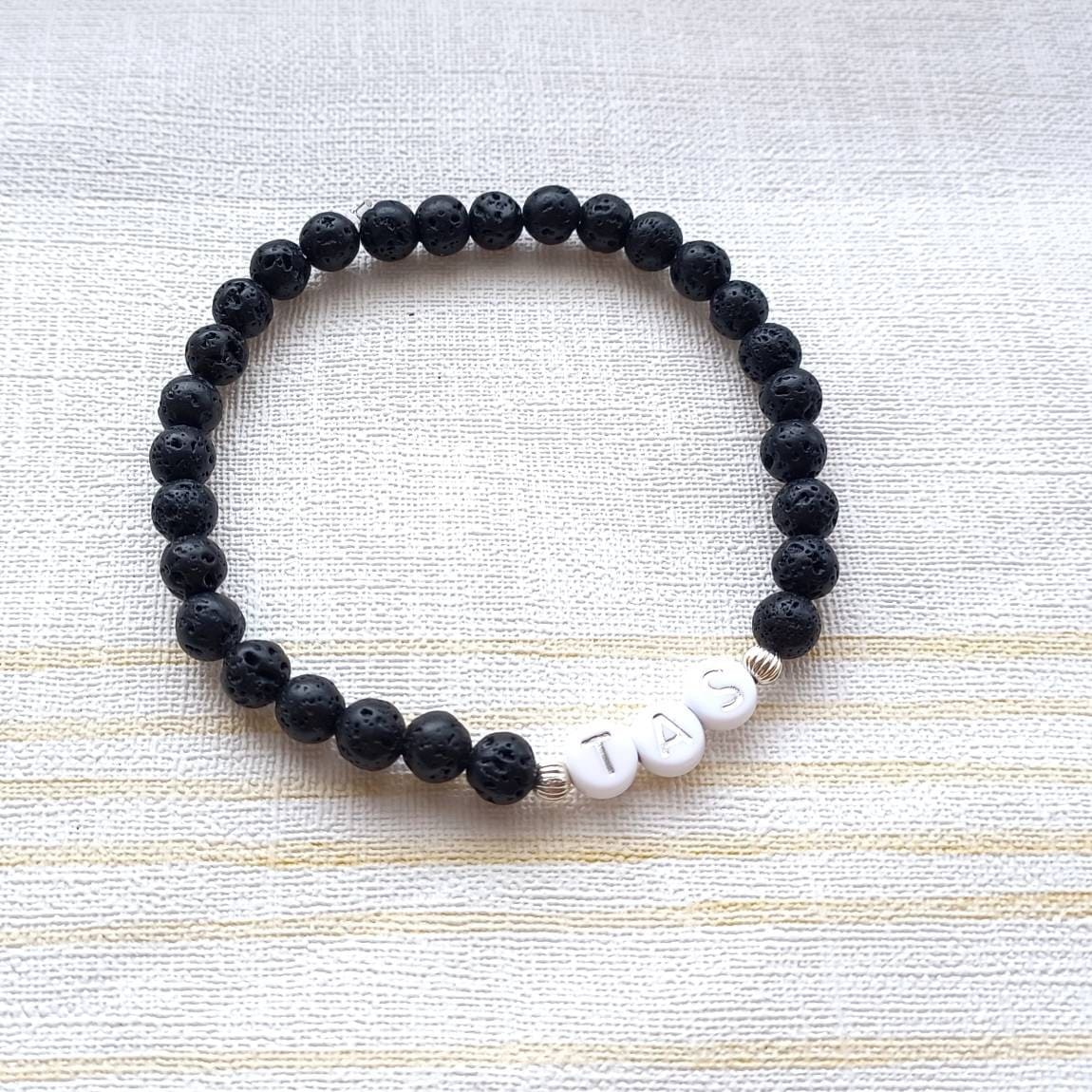 Personalised name lava bead bracelet, custom bracelet, named jewellery, monogram bridesmaid gift, thankyou gift